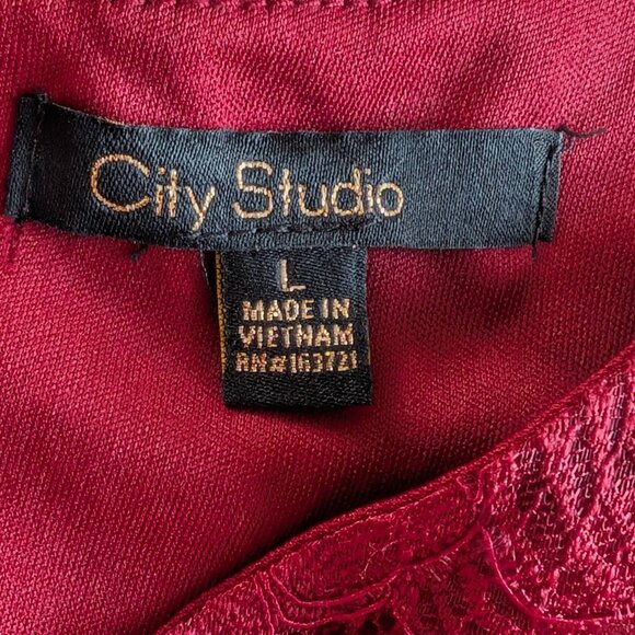 City Studio Women's Large Lace Mini Bodycon Dress Dark Red Slim Red NWT - Picture 12 of 16